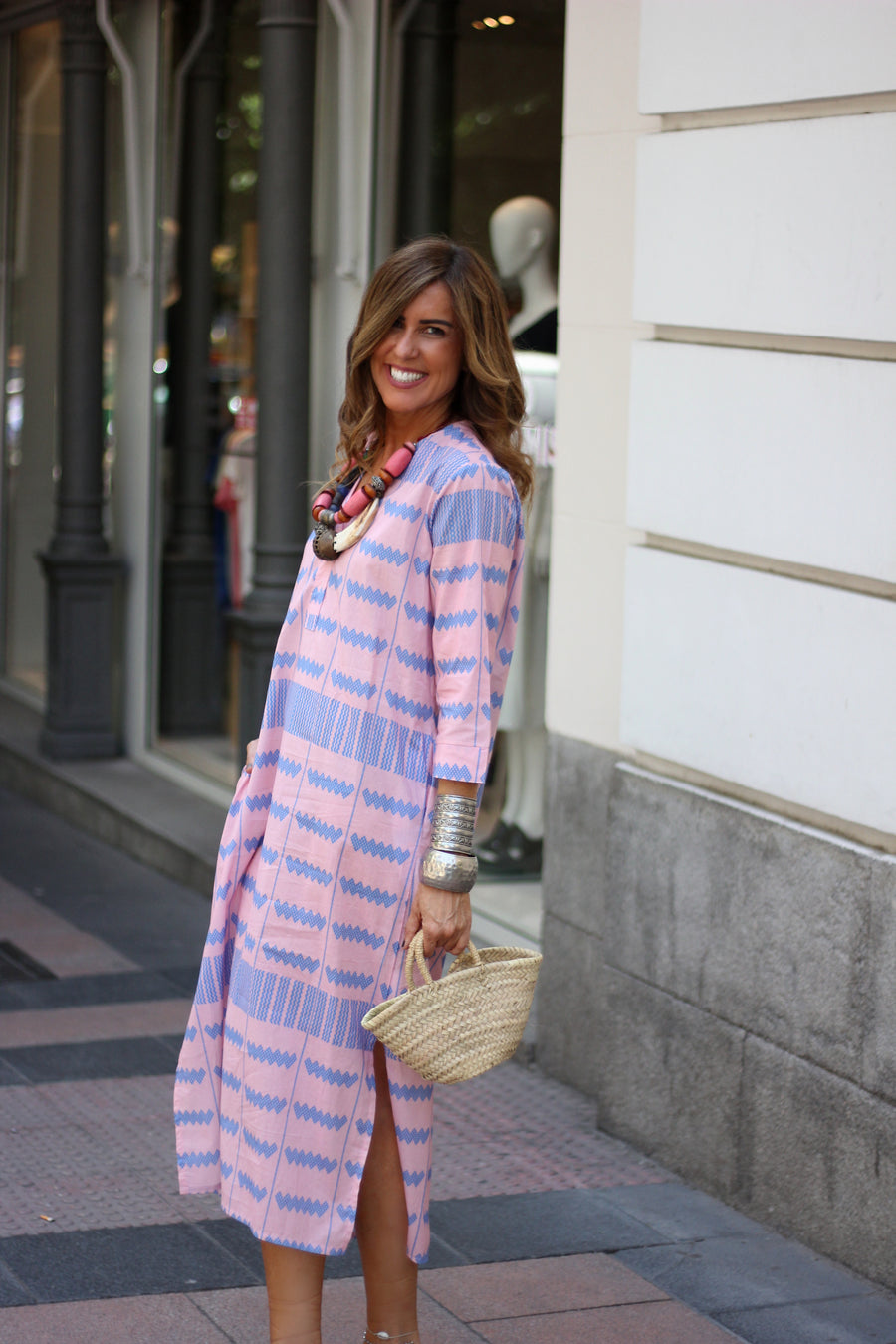 VESTIDO CAMISERO ESTAMPADO MORADO CON RAYAS