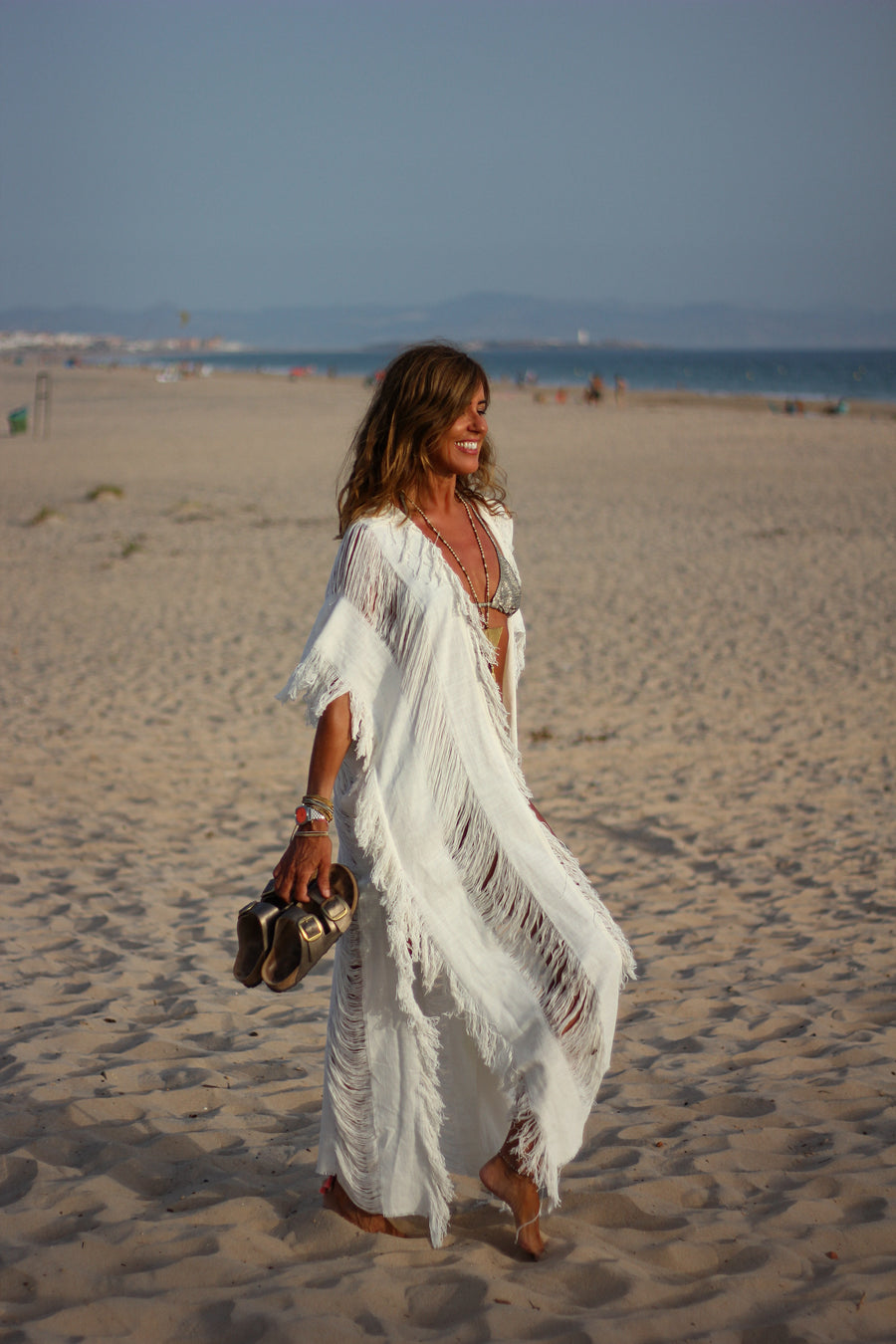 Kimono Flecos blanco con mangas