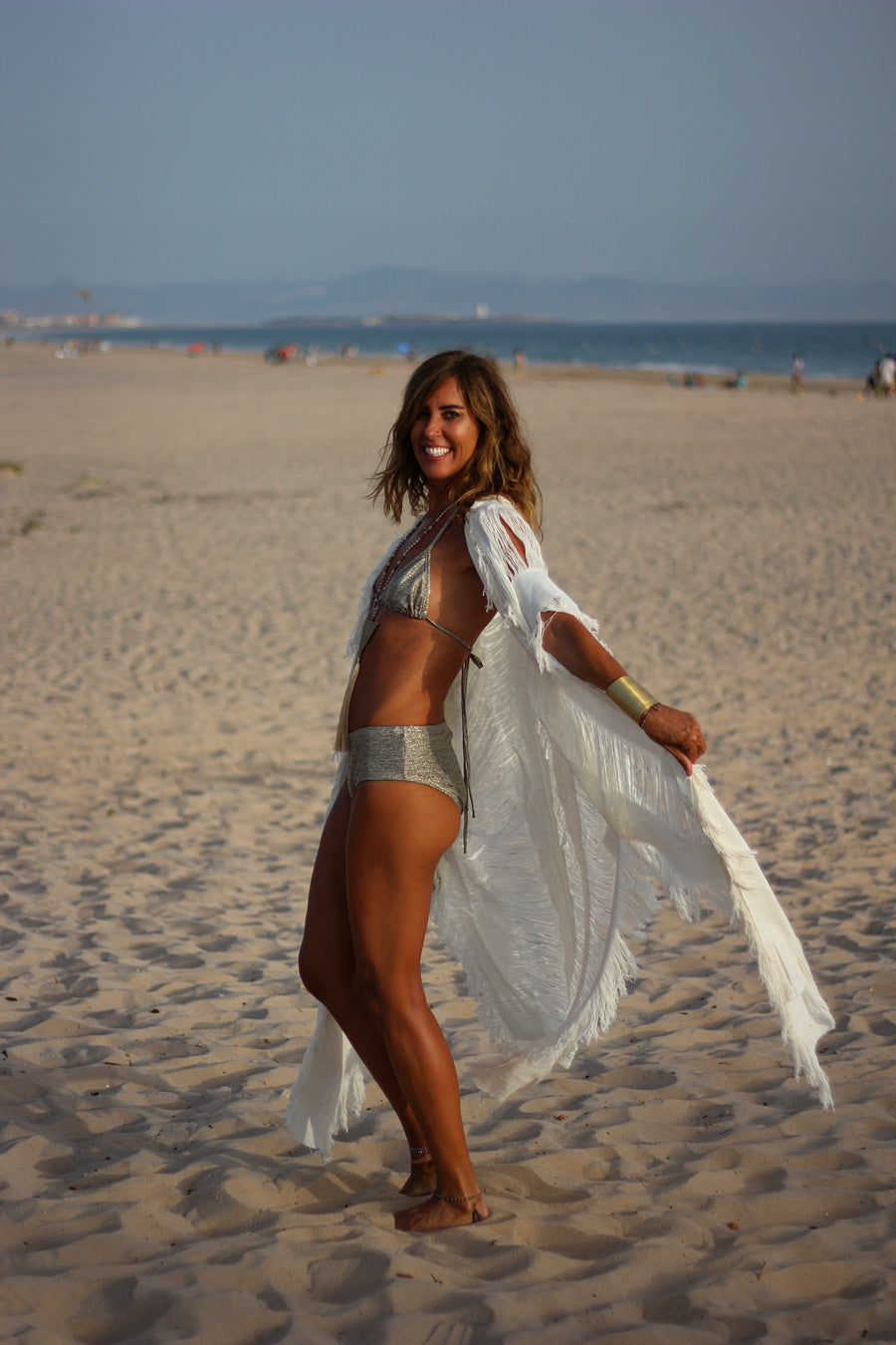 Kimono Flecos blanco con mangas