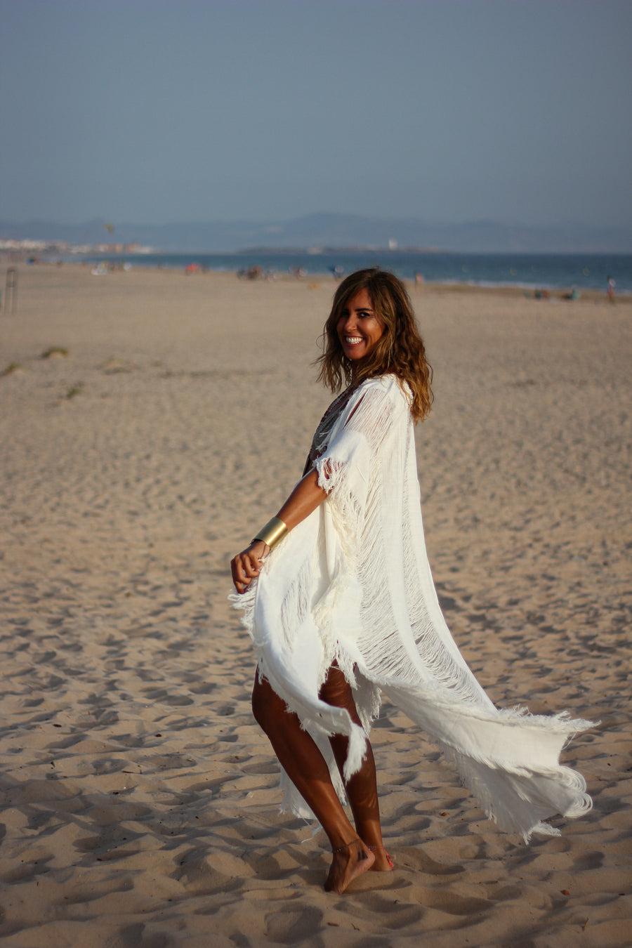 Kimono Flecos blanco con mangas