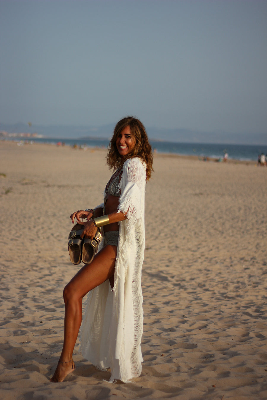 Kimono Flecos blanco con mangas