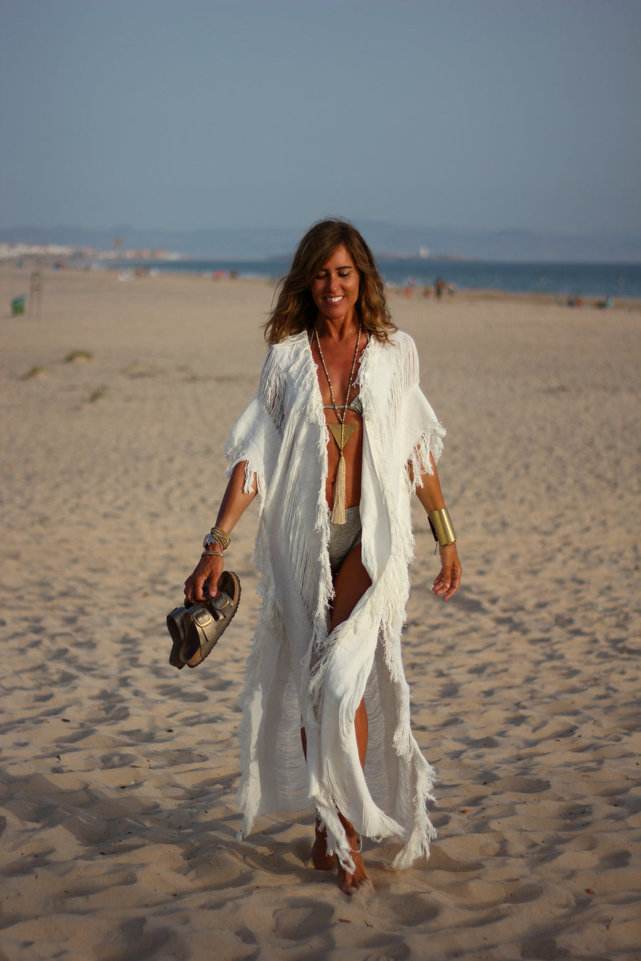 Kimono Flecos blanco con mangas